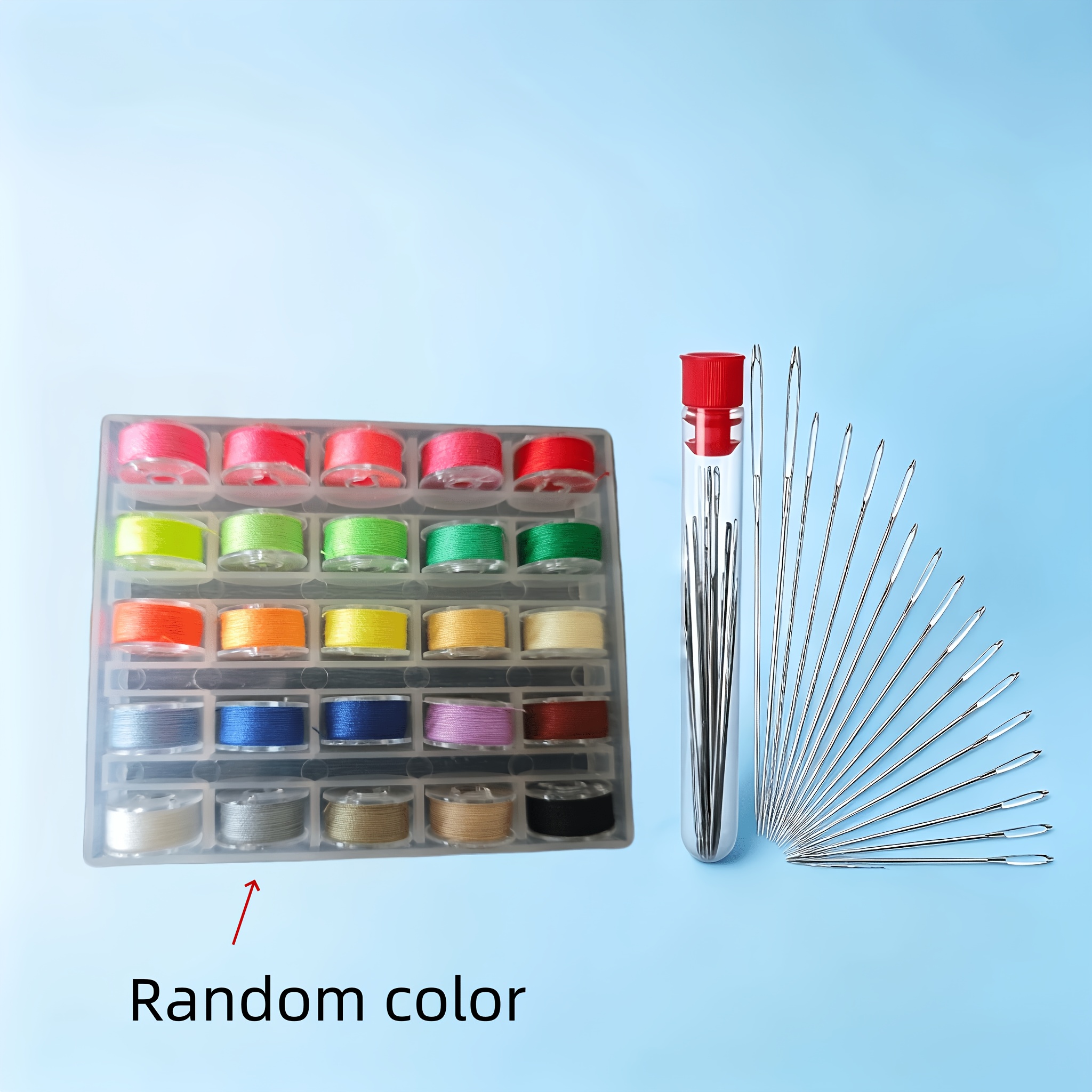 TEMU A Set Of Versatile Large Eye Stitching Needles Set, 25 Color Thread Spindles 18 Needles Household Hand Stitching Needles, Large Hole Needles