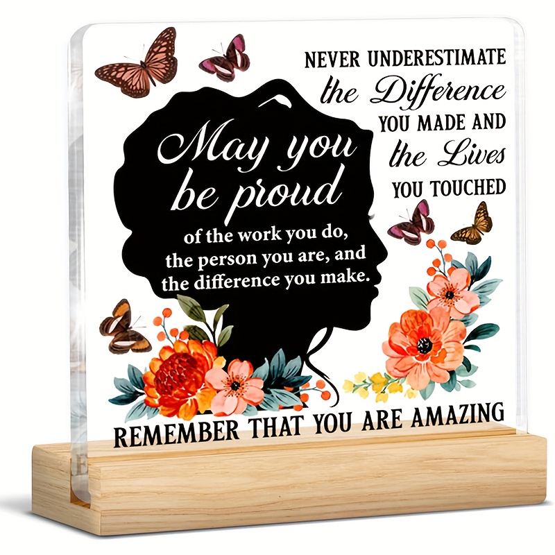 TEMU 2d Flat, 1pc 2d Flat Acrylic Desktop Decoration Featuring A , And Floral , And The Inspirational Quote " Proud Of The Work You Do/remember That