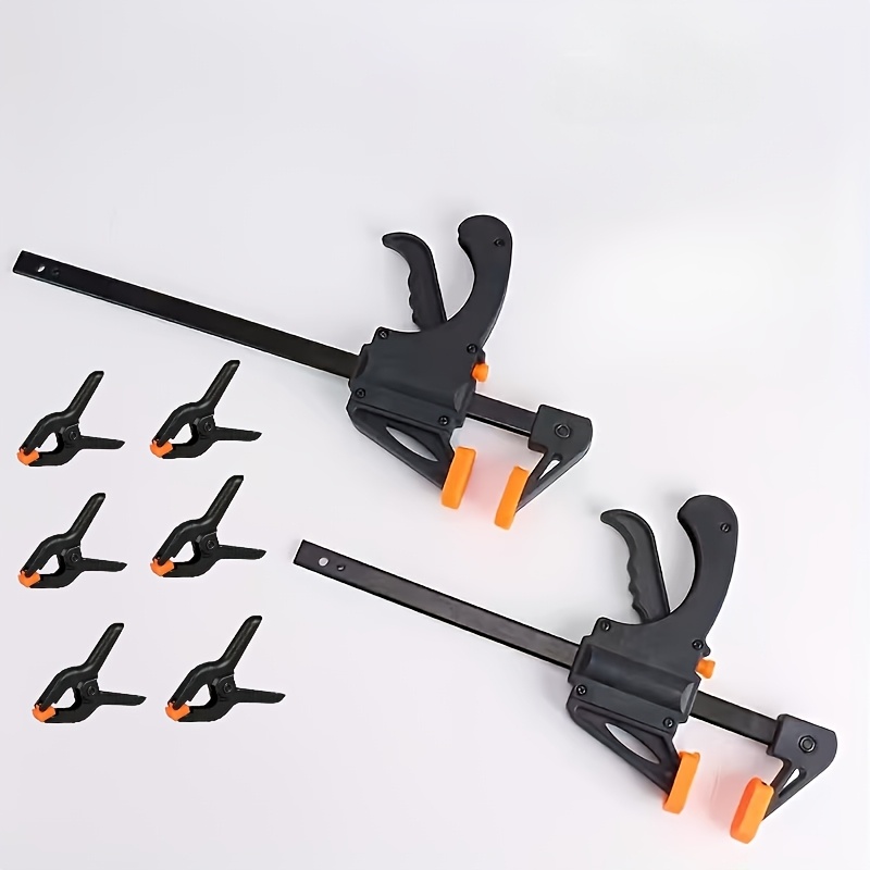 TEMU 8pcs Woodworking Set - One-hand Operation, -inch Mini Ratchet Clamps With Dual Orange Trigger Handles, Metal Construction, Suitable For Crafts