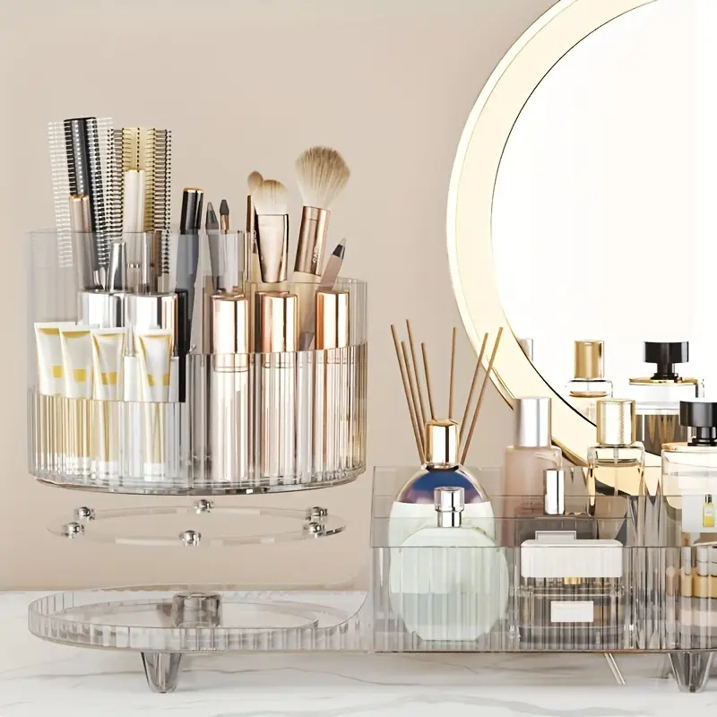1pc 360 rotating large capacity acrylic cosmetics storage box transparent makeup brush and pen holder for dresser and desktop organization Product details 5
