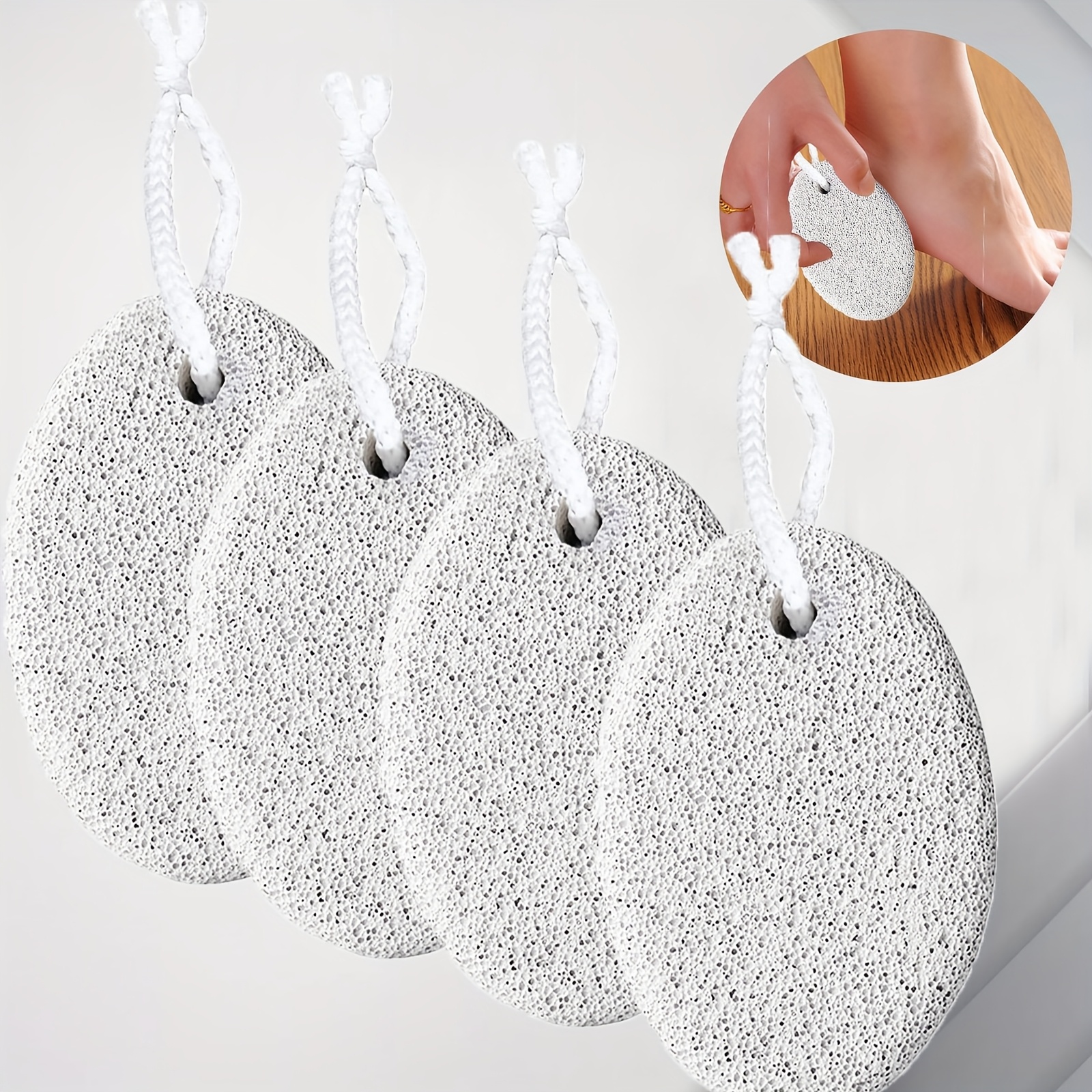 

4pcs Canvalite Natural Stone Foot Scrubbers - Callus Remover For Feet And Hands, Includes Hanging Rope, White