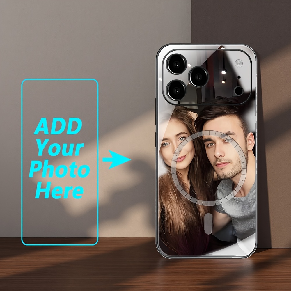 TEMU Phone Case: Magnetic Charging Mirror Glass Phone Case, Custom Photo For Lens + Back, Suitable For Iphone 17/16/15/14/13/12/11/7/8/x/xs/xs