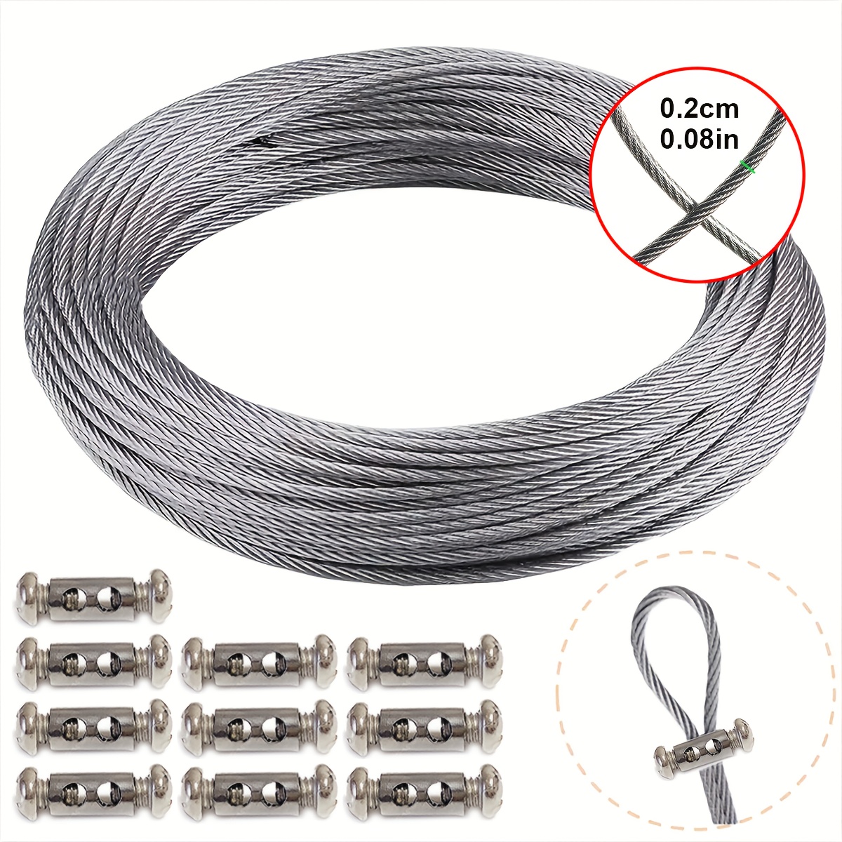 Image of 304 Stainless Steel Wire Rope 7x7 Core, Cable Set, For Outdoor Hanging, Clothesline, Garden Fencing, Festive Decorations, , Clotheslines