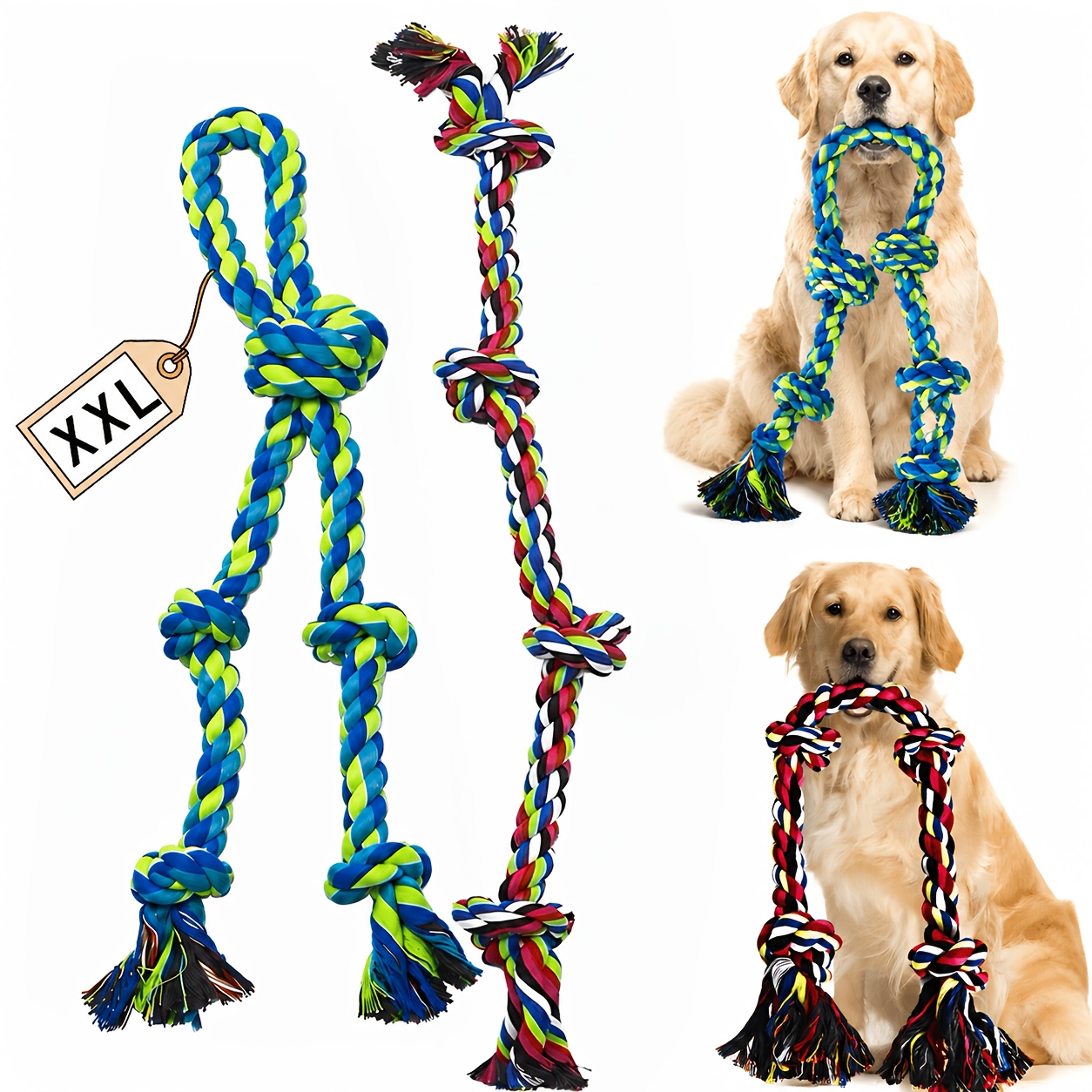 Dog Rope Toy Set 2pcs Tug Toy Chew Rope With Knots 52/80cm Xxl