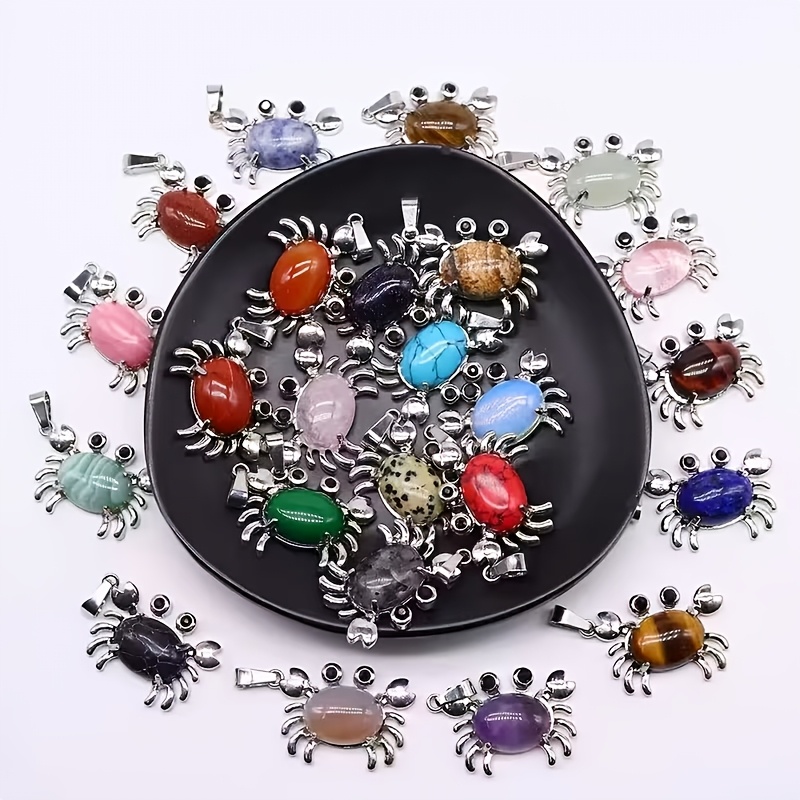 Cute Natural Stone Little Crab Pendant Set, 6/14pcs