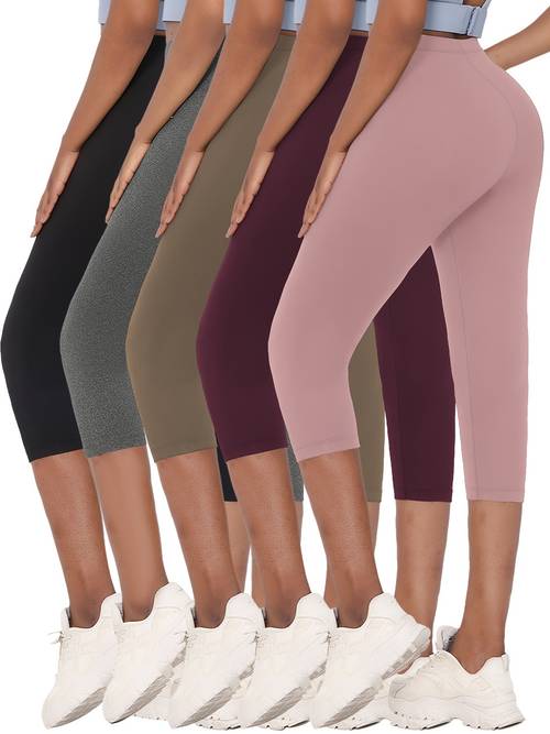 5pcs womens super soft capri leggings high stretch non see through athletic pants for yoga running