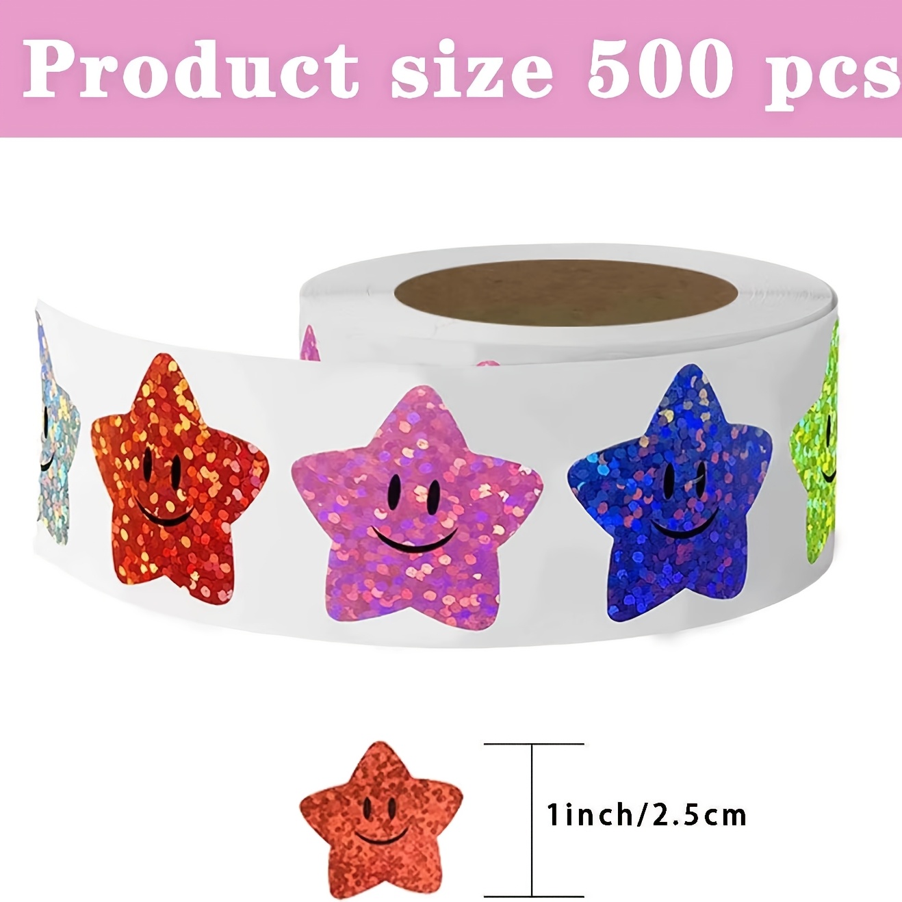 500pcs Sparkling Laser Star Face Stickers, 1-inch Diameter, Self-adhesive & Disposable - Perfect For Rewards, Crafts & Decorations