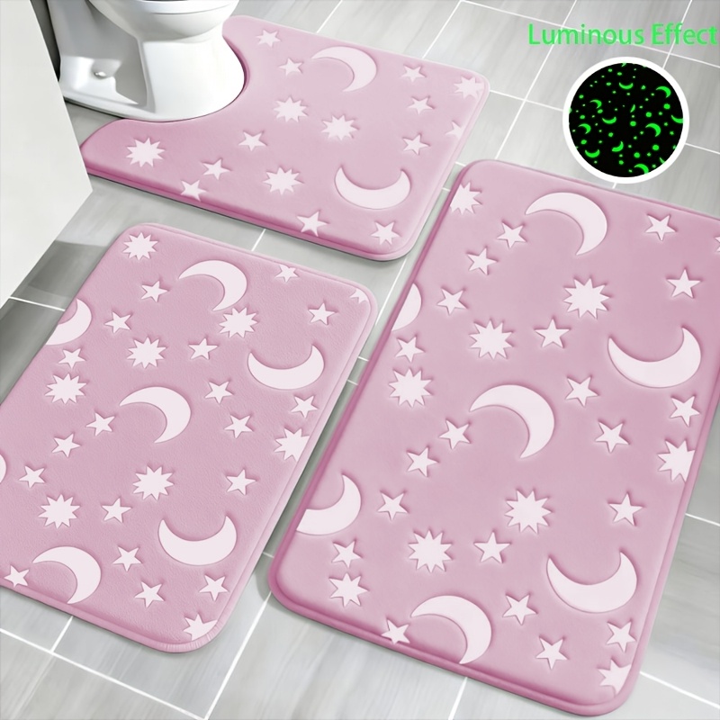 TEMU Ensemble de 3 pièces lumineuses antidérapantes, Tapis de luxe en mousse à de , Tapis de bain super absorbant, Tapis de sol de salle de bain