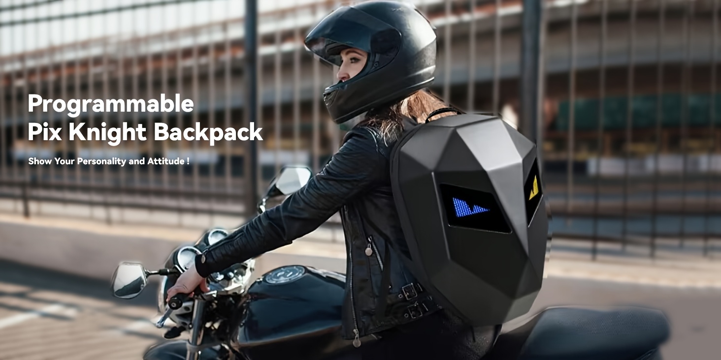 Sac à dos de moto avec LED, 48.26 cm de taille, extensible pour plus d'espace de rangement, contrôlé via une application, avec un design œil de démon, construction rigide, adapté aux motards, affichage, élégant, parfait comme cadeau