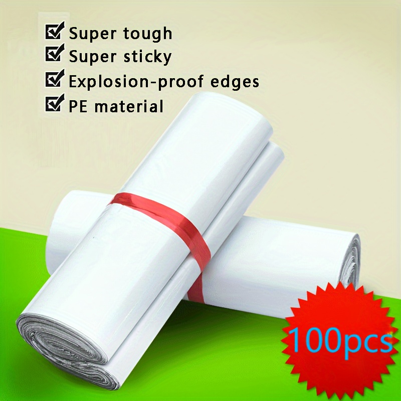 

100-pack Extra Large White Poly Mailer Bags - Waterproof, Secure Seal & Reinforced Edges For Safe Shipping & Storage