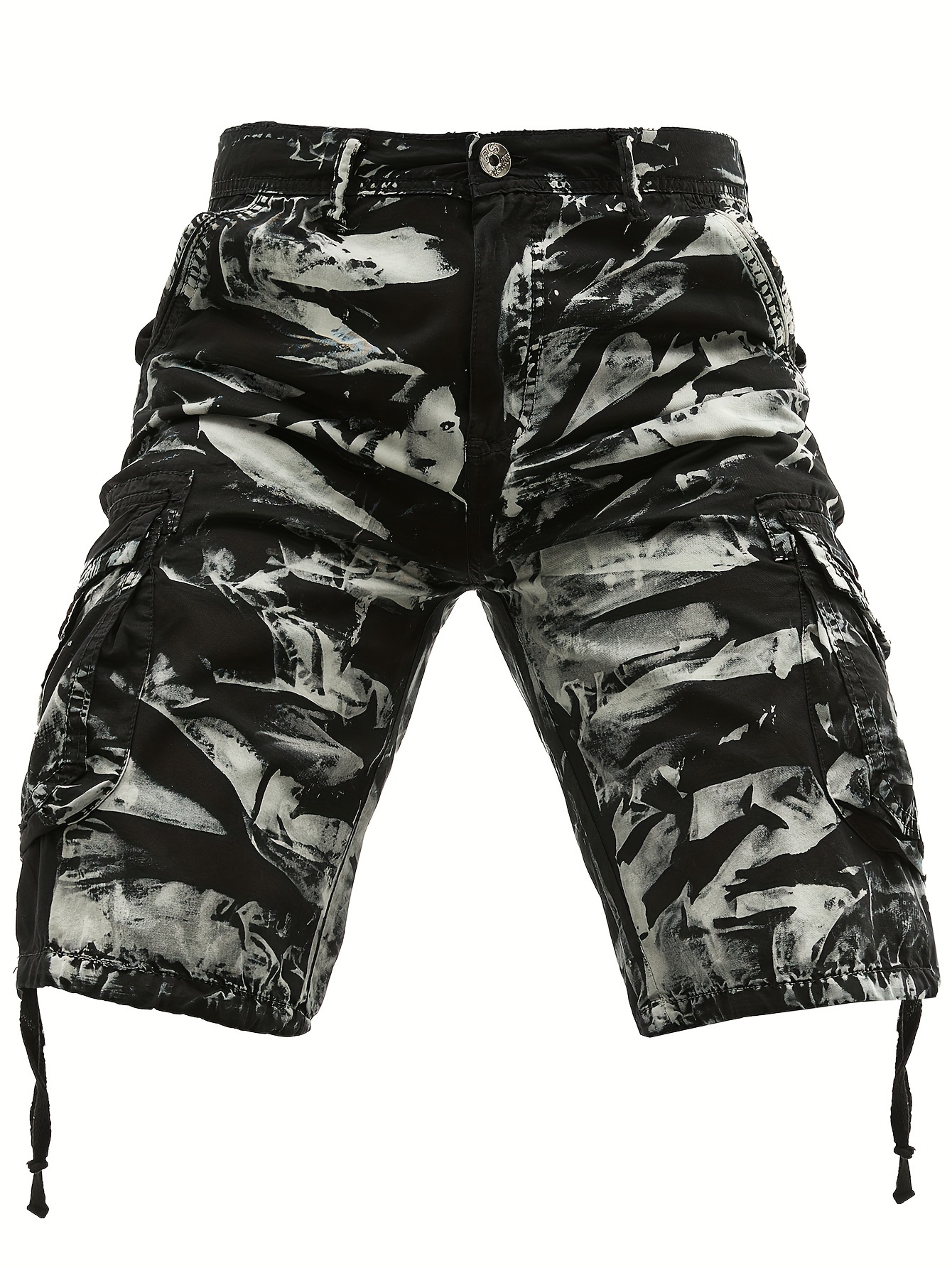 *'S Heavy-Duty Cargo Shorts Non-Stretch Work Pants with Multiple Utility  Pockets, Tie-Dye Camo Pattern (Black/Gray/White) Streetwear Outdoor Sho