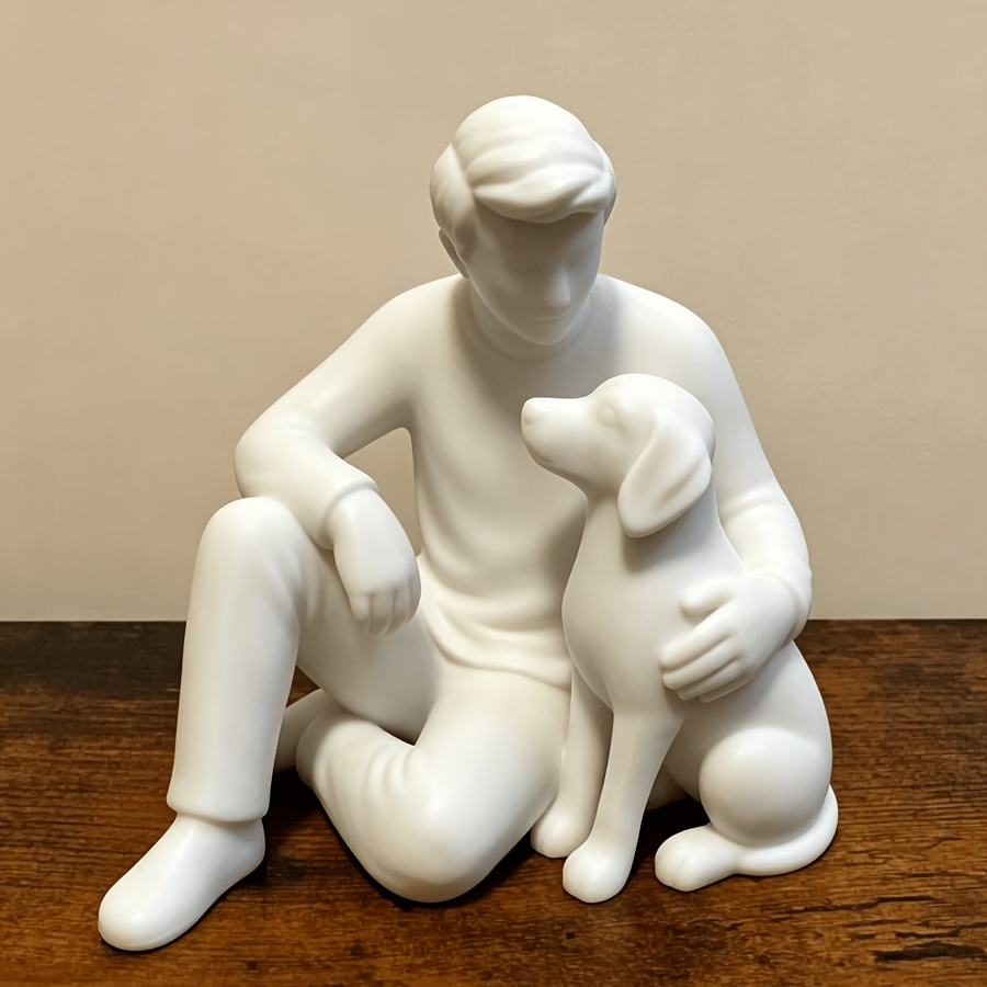 TEMU Human And Dog Sculpture Statue - Minimalist Modern Figurine Suitable For Home, Office Decor, / Use - Plastic Canine Companion Gift For Dog