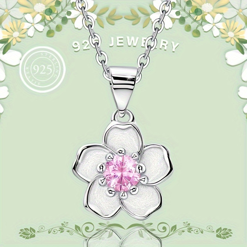 

Collier Pendentif en Argent Sterling 925 avec Fleur de Pêcher et Rose & - Cadeau pour Elle, , , Petit et , Bijoux pour Femmes