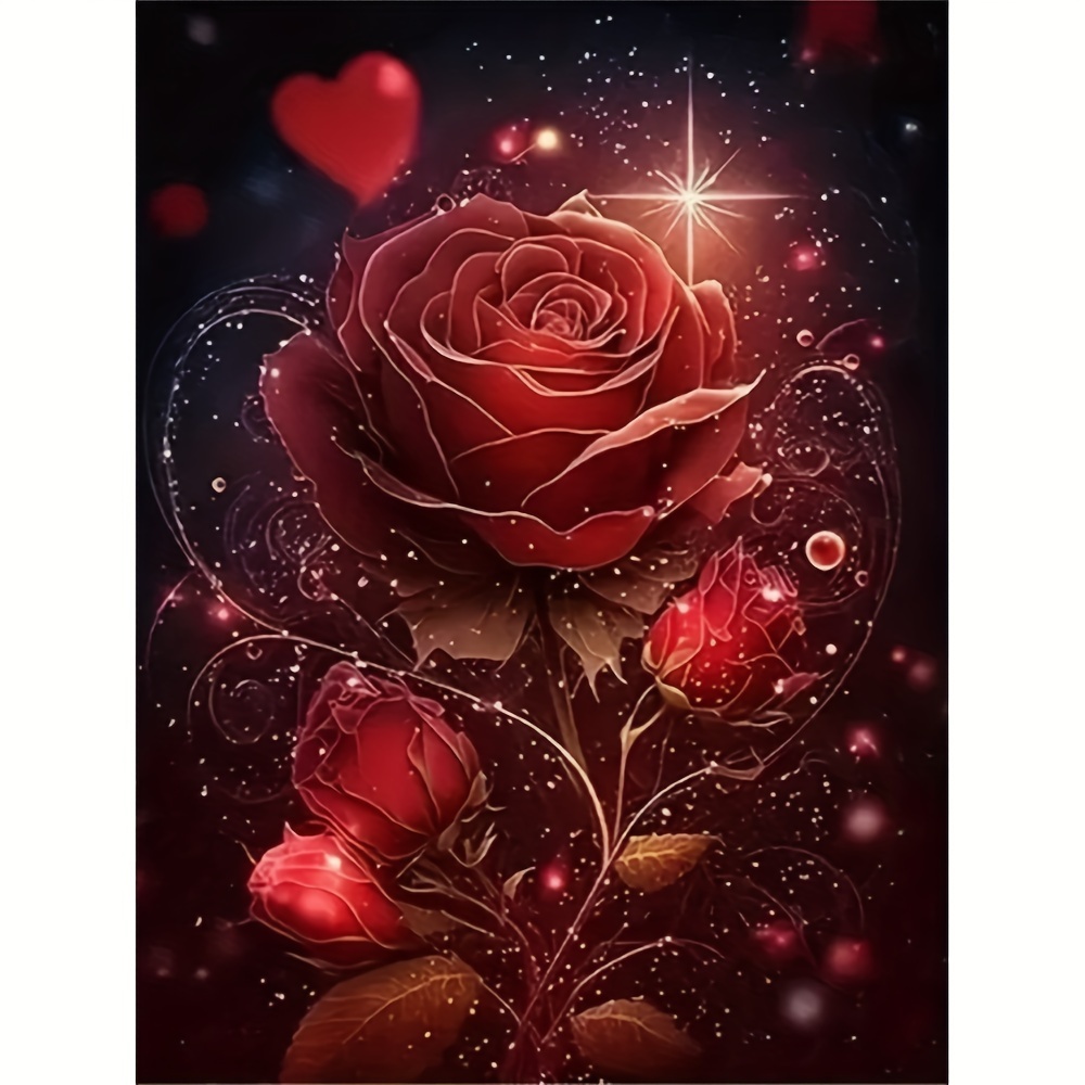 

Rose 5d Kit, 11.8x15.7in - Diy Canvas With Rhinestones For Home & Kitchen Decor, Craft Gift