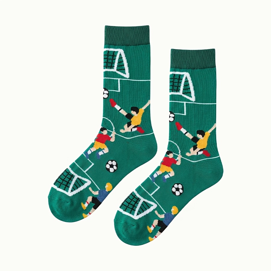 TEMU 1 Pair Football Match Pattern Crew Socks, Unisex Crew Socks, Football Additions Featuring Game Print, Dynamic And , Full Of Competitive Vibe,
