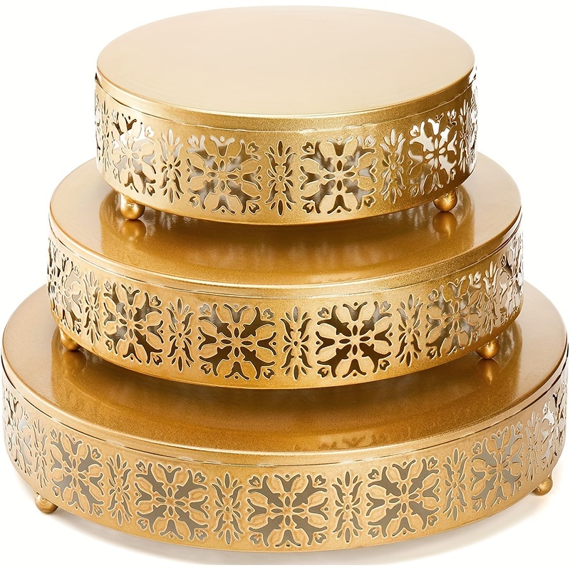 

3pcs, Gold Iron Filigree Floral Cake Stands, Elegant Wedding Birthday Party Dessert Cupcake Pedestal Display