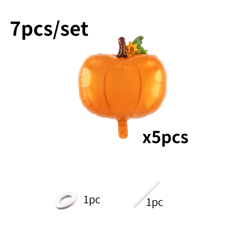 TEMU Set de 7 pièces de ballons à film citrouille orange, comprenant 5 ballons, 1 paille, 1 ruban, convient pour Halloween, la fête des , Noël, , les