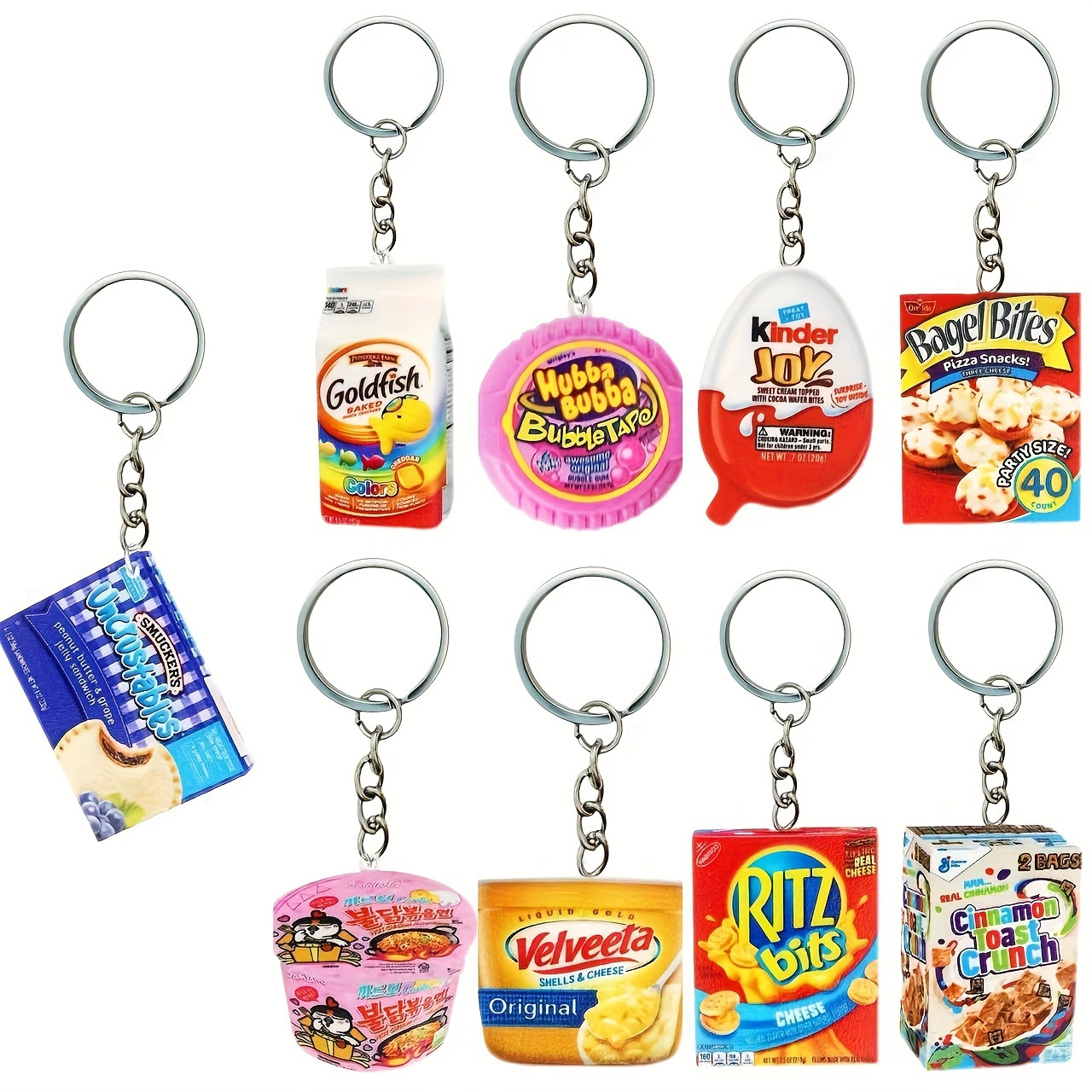 

9pcs Novelty Snack-themed Keychain Set - Fun Cartoon Designs For Women & Girls, Fashionable Backpack Charms, Acrylic