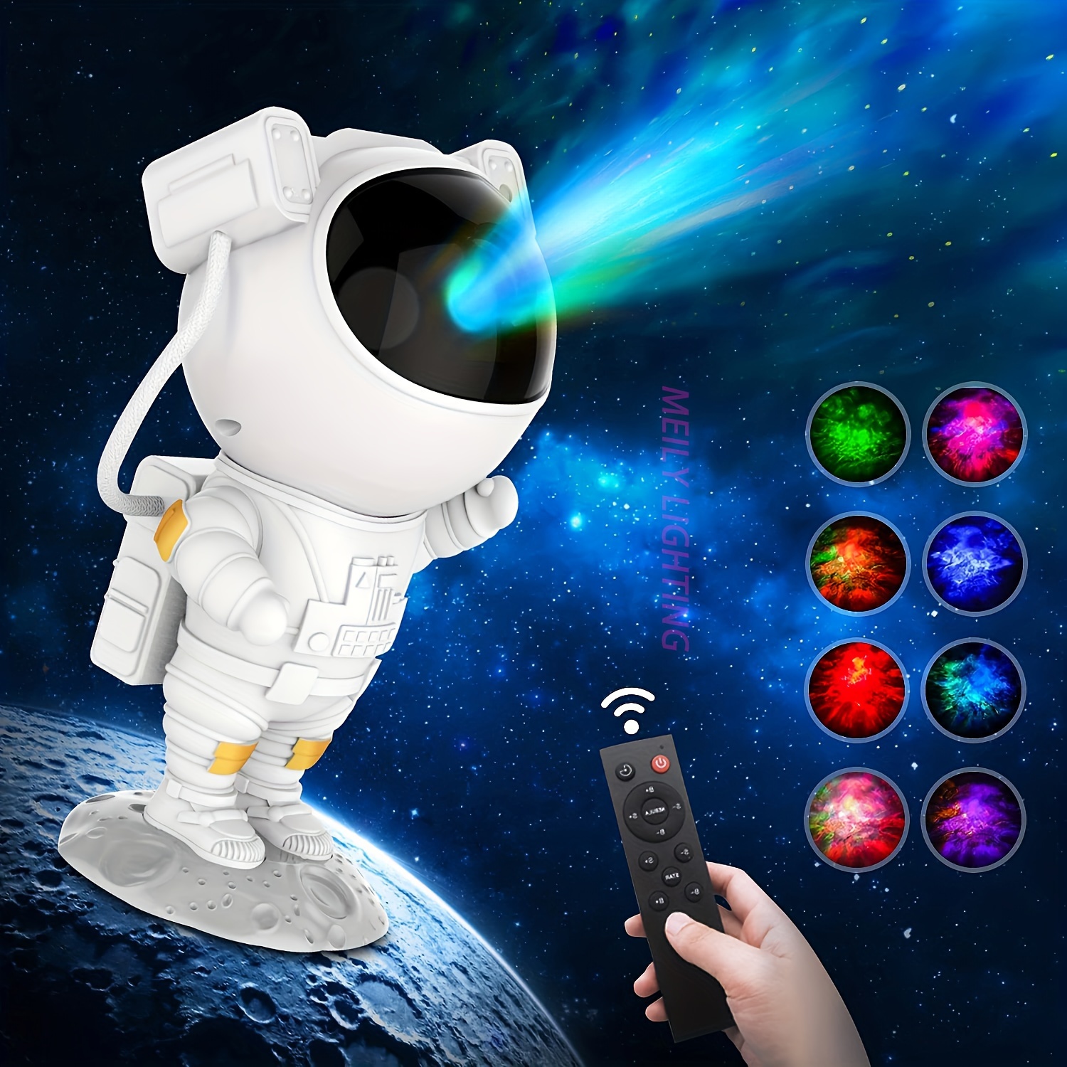 Proyector de estrellas con luces nocturnas de galaxia, proyector de  astronauta con cabeza magnética de rotación de 360°, control remoto, 15