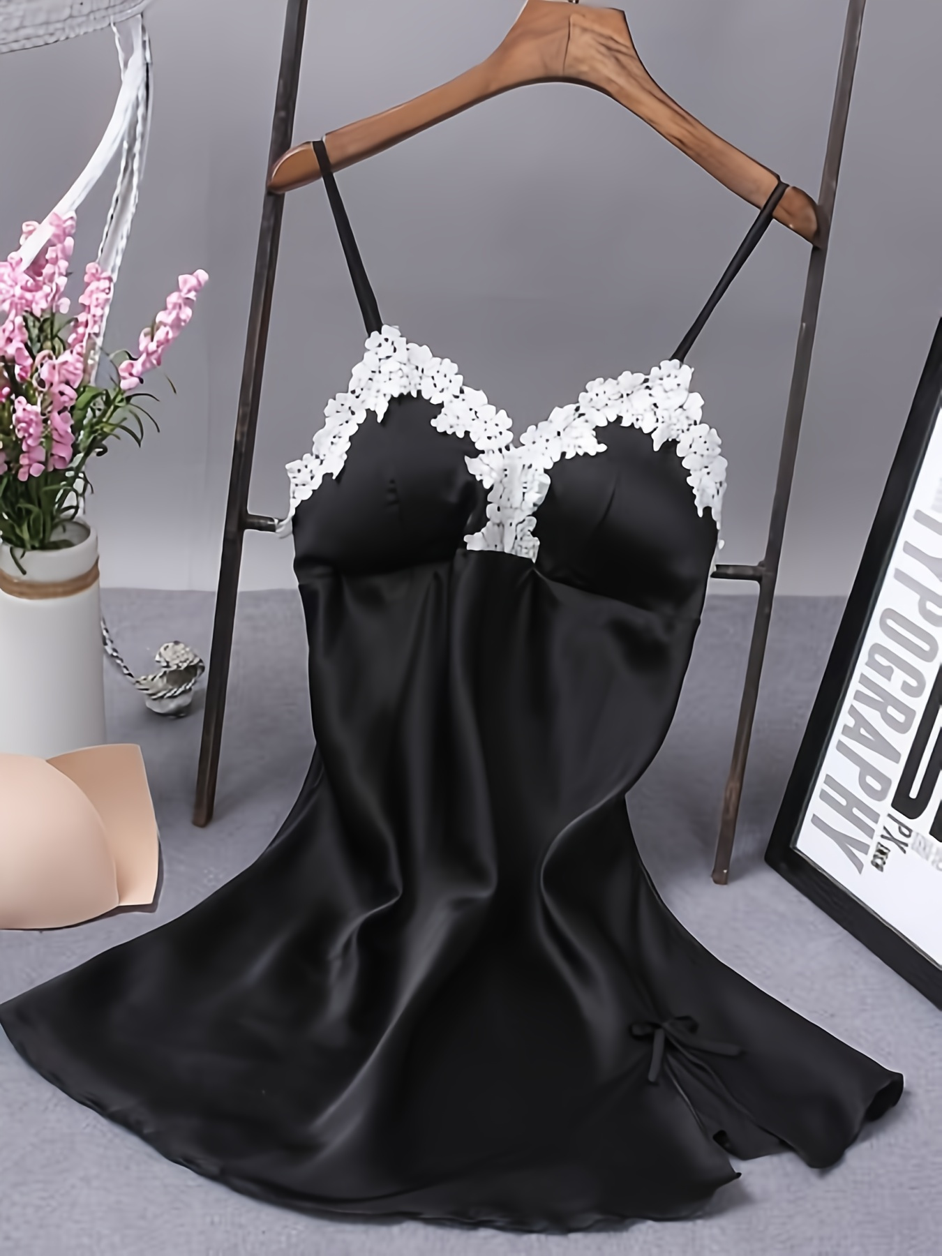 summer women v neck satin lace lingerie night full slip mini - Temu