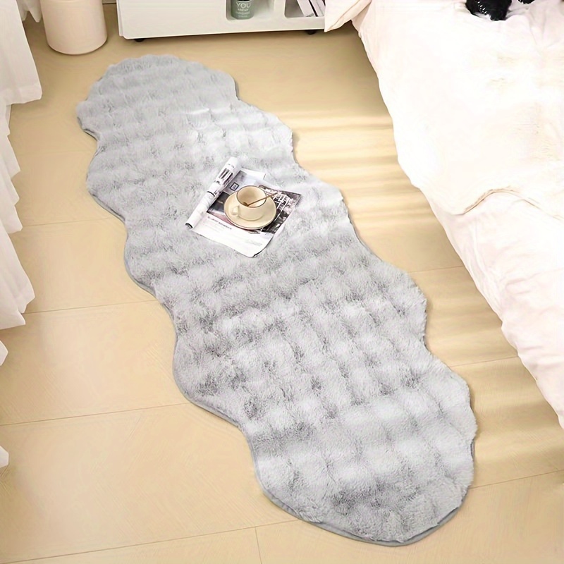 wave pattern soft   rabbit fur area rug machine washable polyester non slip water resistant carpet for living room bedroom office and porch decor   lightweight irregular shaped mat details 5