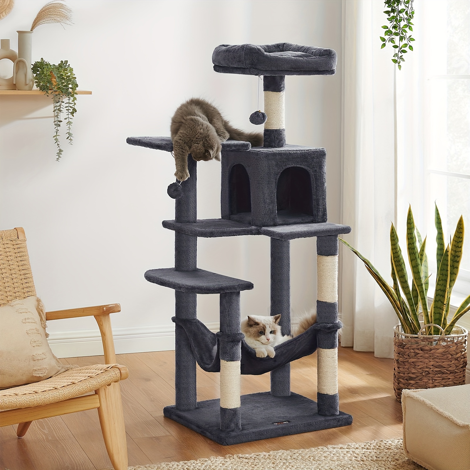

Feandrea Cat Tree, 56.3-inch Cat Tower For Indoor Cats, Multi-level Cat Condo With 4 Scratching Posts, 2 Perches, Hammock, Cave
