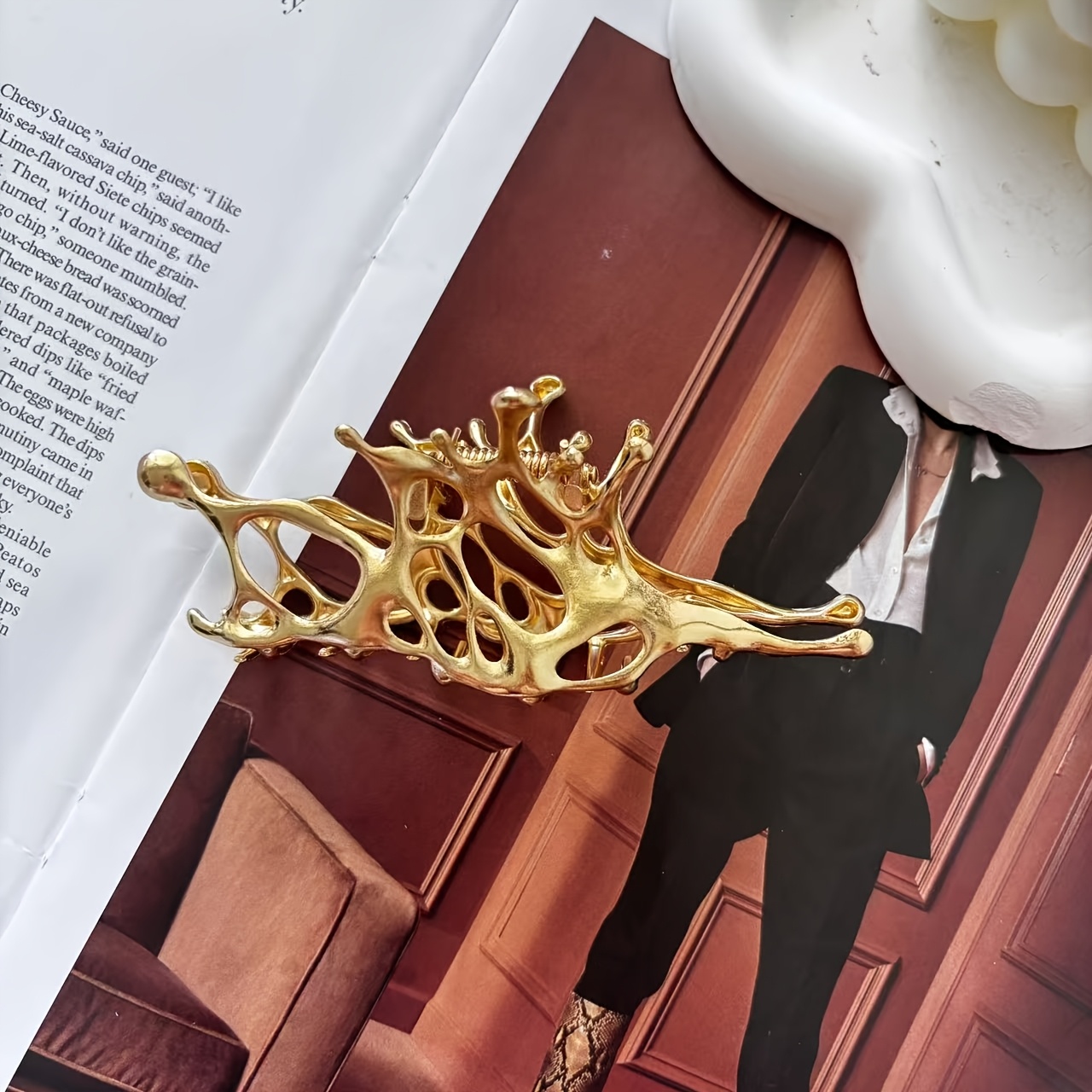 TEMU Fashionable Minimalist Liquid Bow Metal Hair Clip For Women - High-end Large Style Shark Clip Hair Clip