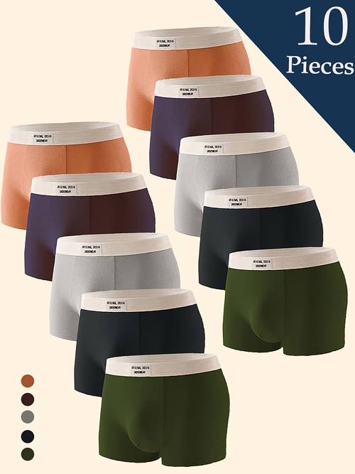 pack of 10 mens boxer briefs two each in solid threaded letter waistband comfortable breathable casual everyday