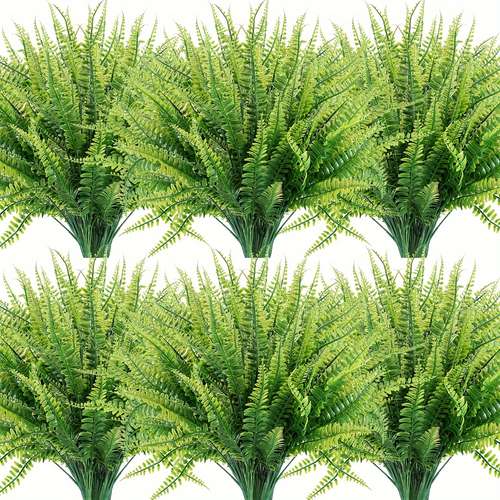 18pcs Artificial Ferns For Outdoors Fake Boston Fern Large Greenery Plants UV Resistant Faux Plastic Plants For Garden Front Porch Window Box Indoor Outdoor Decoration