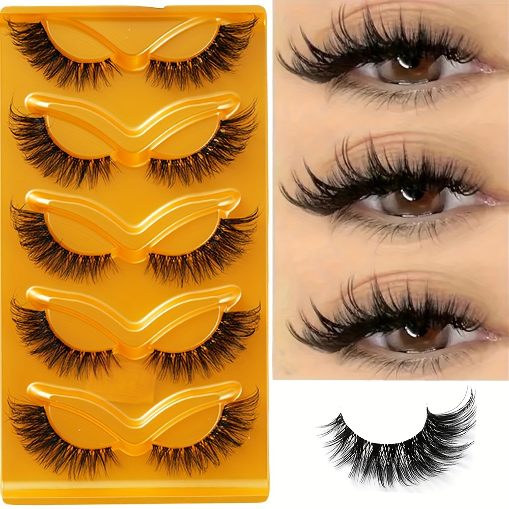 

5 Pairs Fox Eye False Eyelashes - Natural Look, Thick & Fluffy With Transparent Stems, Fragrance-free