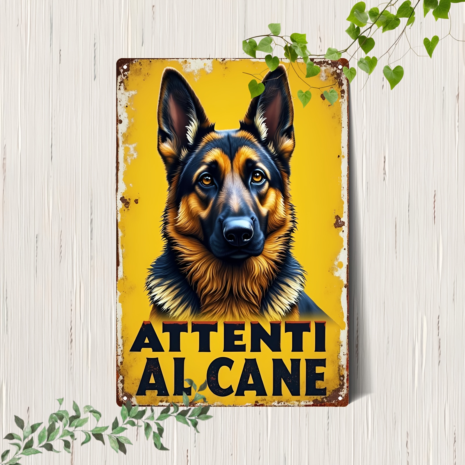 TEMU Targa in metallo 2D piatta, 1 pz, cane vintage - Decorazione murale per fattoria con testo di avvertimento in "ATTENTI AL CANE", 20.32X30.48 cm,