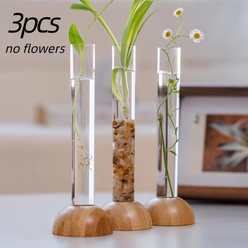 TEMU 3pack Transparent Small-diameter Glass Test Tube Vases, Designed For Desktop Flower Arrangements And Water Cultivation, High Aesthetic Value,
