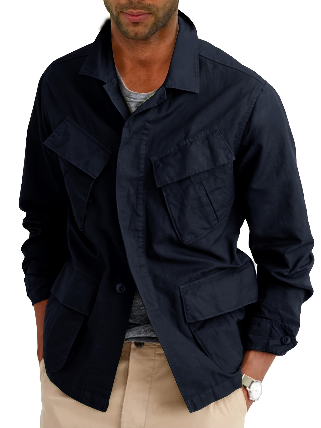 mens lightweight jacket button cotton outdoor Temu