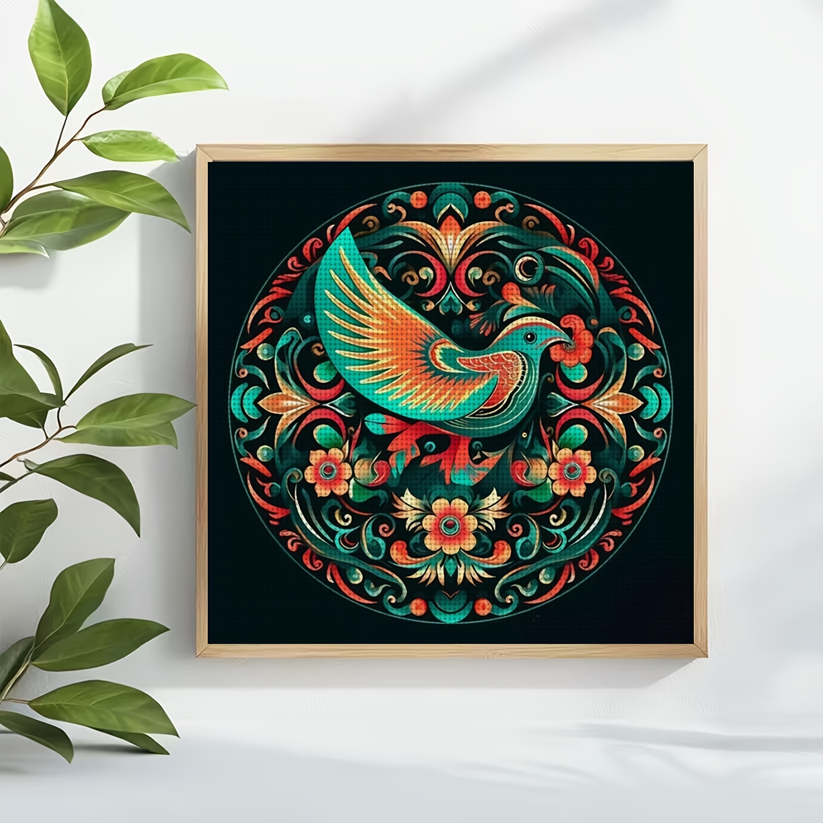 Cross Stitch Kit, Colorful Bird Round Pattern, Frameless