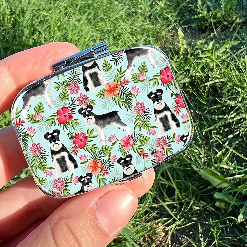 

Schnauzer & Hawaiian Floral Cartoon Pill Box - Compact 2-compartment Medicine Organizer, Portable For Travel & Purse, Unique Gift Idea Pill Box For Purse Small Pill Box For Purse