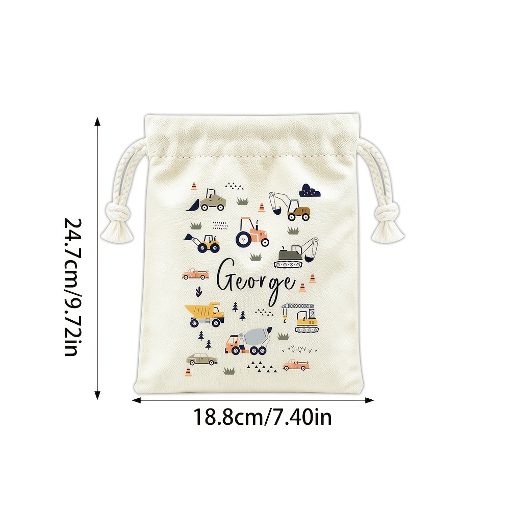 TEMU Bolsas de regalo personalizadas con temática de construcción con /texto personalizado - Bolsa de lona con cordón para recuerdos, adecuada para