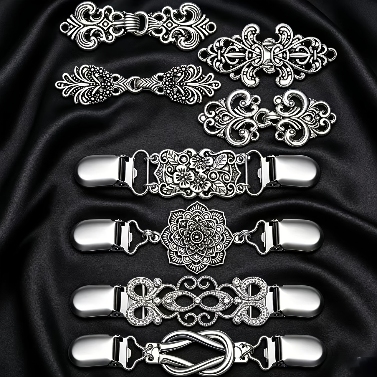 TEMU 8pcs Women's Sweater Shawl Clips, Dress Clips, Cape Clasps, Shawl Clips, Vintage Cardigan Clips, Vintage Cape Shawl Pins, Back-tie Shawl Shirt