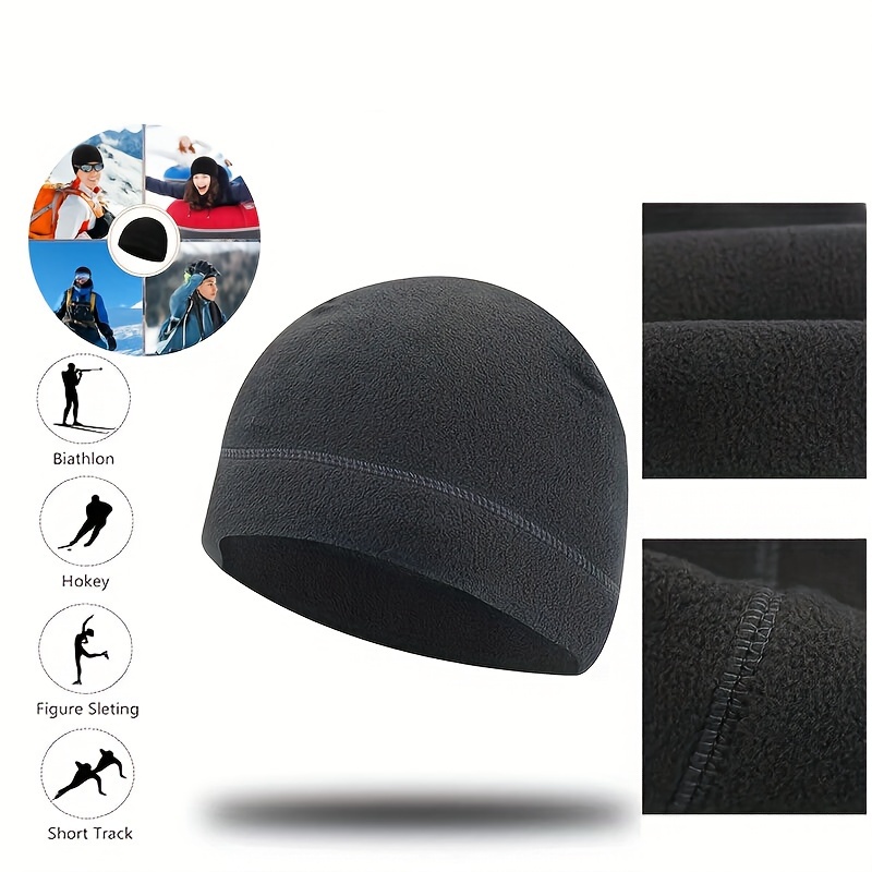 

Black Color Polar Fleece Beanie, Proof Skull Cap, Lightweight Cycling Skiing Hats Warm Beanies