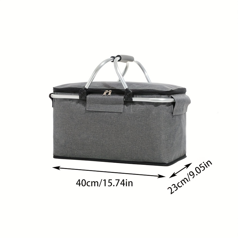 Insulated Oxford Cloth Cooler Bag with Sewn Frame - Portable, Collapsible Picnic Basket, Non-Food Contact, Grey, Ideal for Outdoor Events And Camping, Camping Essentials|Sturdy Handle Bag|Insulated Cooler, Cooler Bag, Back to School Lunch Bag