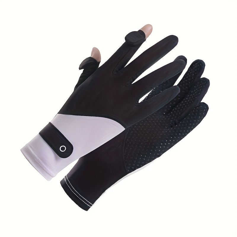 Image of 1pc Men's And Women' Riding Gloves, Flip Over 2 Fingers Matching Color Riding Gloves, Light, High Elastic Anti-slip Breathable Ice Cool Gloves, Suitable For Outdoor Riding