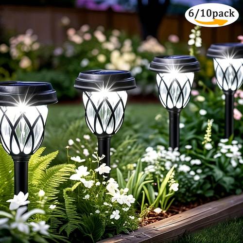 6 10 pack solar led garden stake lights ip44 creative cross grid design durable polypropylene material suitable for gardens yards patios outdoor and landscape lighting