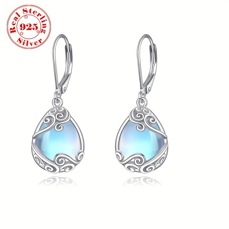 

1 Pair Of 925 Sterling Silver Drop Earrings, Blue Waterdrop Design, Inlaid , High Quality Gift For Women, Summer Beach Decor
