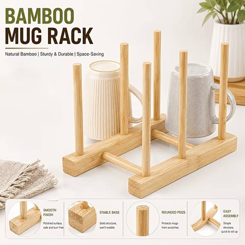 1pc solid wood cup storage rack inverted draining cup stand wooden cup holder stable placement no installation required suitable for kitchen dining table tea table coffee cup organizer glass cup shelf fu tea cup tea set organizer