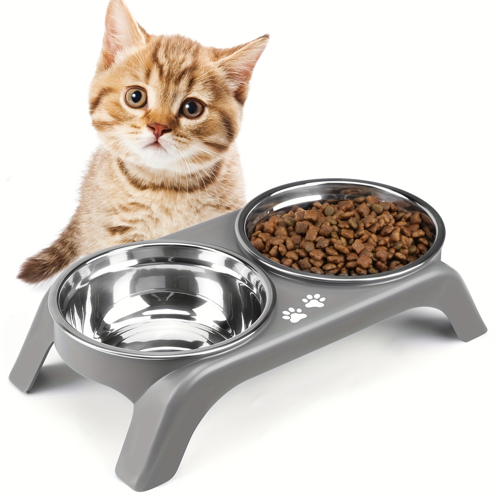 

pet-friendly Design" Elevated Stainless Steel Cat Bowls With Non-slip Feet - Anti-vomiting, Easy Clean Design For Indoor Cats & Small Dogs, Dishwasher Safe - Black/grey