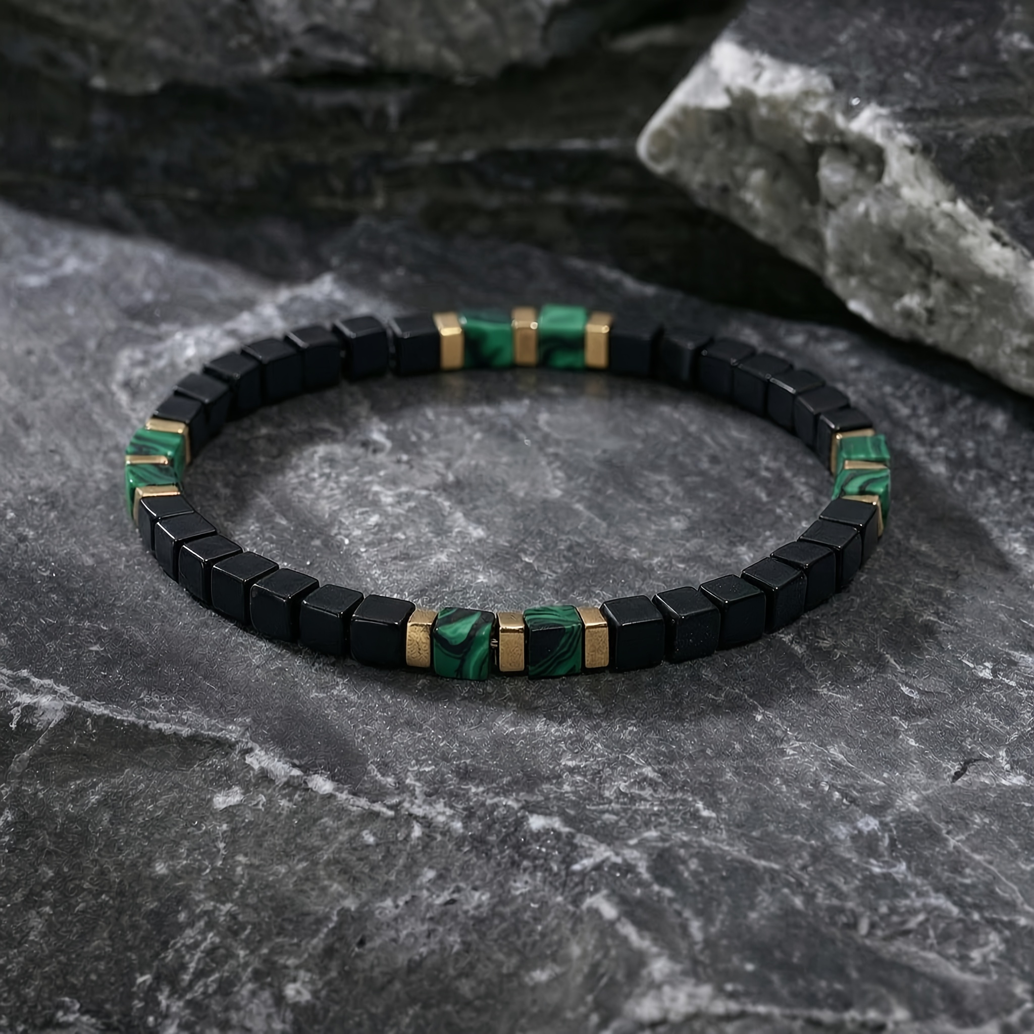 Luxury Malachite Cube Men's Bracelet, High-End Unisex Accessory