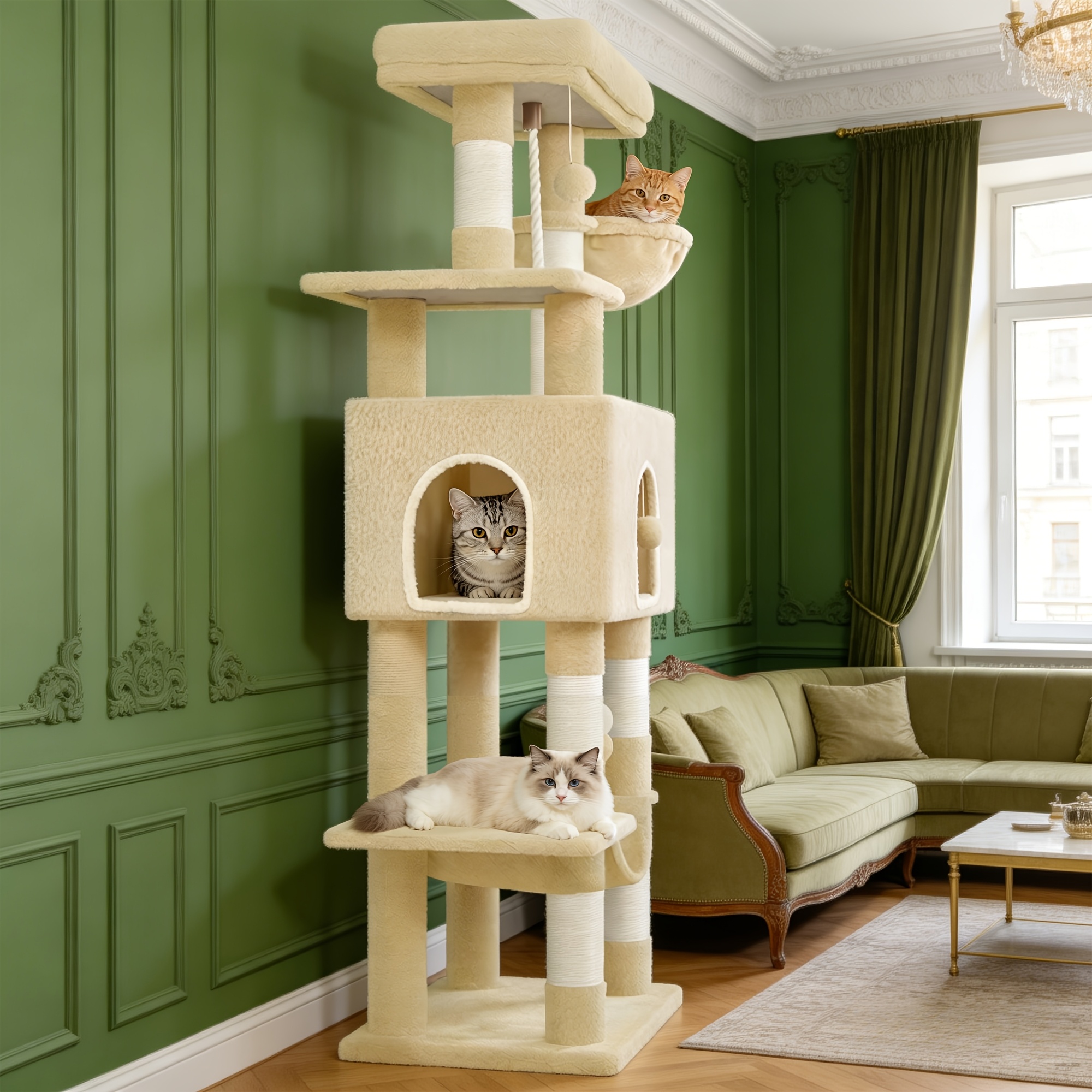 164cm Six-tier 3d Cat Climbing Frame With 5 Durable Sisal Posts, Soft And Comfortable Cat Bed, Soft Fleece Fabric, Multi-cat For All Breeds