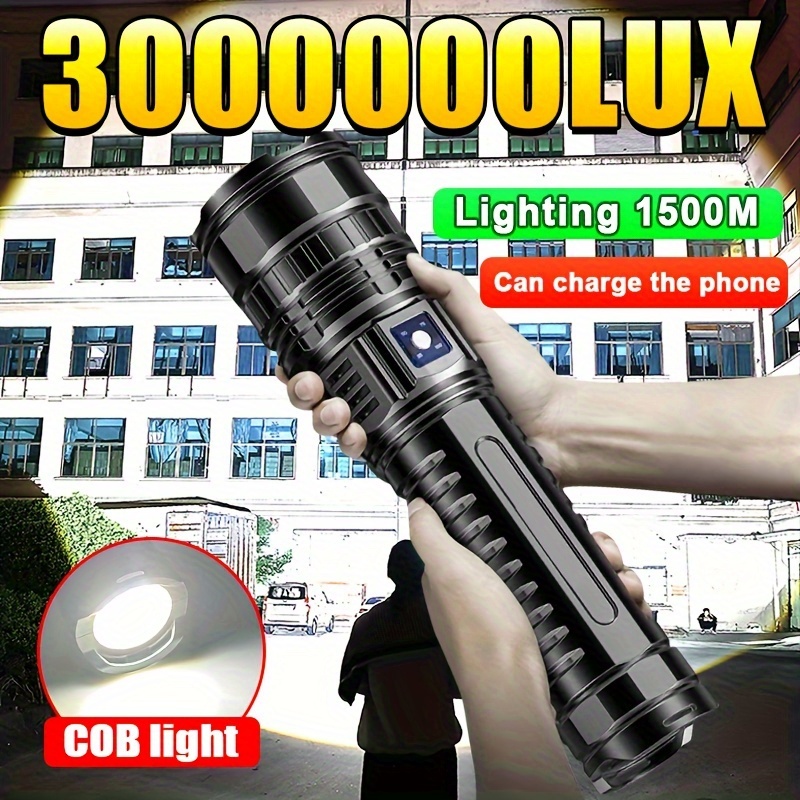 

1pc Most Powerful Led Flashlight, Rechargeable Flashlight, Built-in High Capacity Battery Long Range Spotlight, Torch Emergency Light With Cob Light