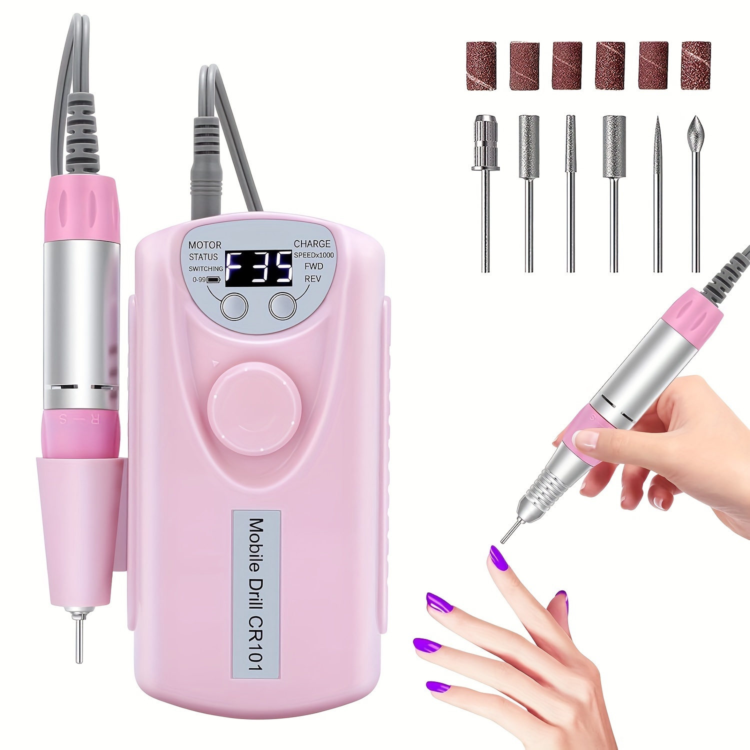 

Portable Electric Nail Drill 35000rpm: Professional Nail File Machine, Cordless Rechargeable Nail Drill E File For Acrylic Nails Remove Nail Gel Polish Manicure For Salon Home With Bits Kit
