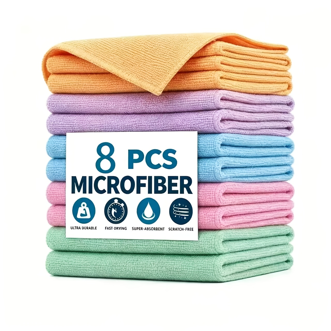 E-shop [8 Stück Stoff] 8-teiliges zufälliges Reinigungstuch-Set, Mehrzweck & saugfähig | Fleckenentfernende Tücher für Zuhause, Küche, Wohnzimmer,