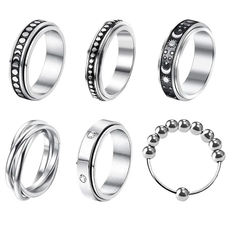 6pcs stainless steel spinner fidget rings anti anxiety design for casual attire gifting Product details 1
